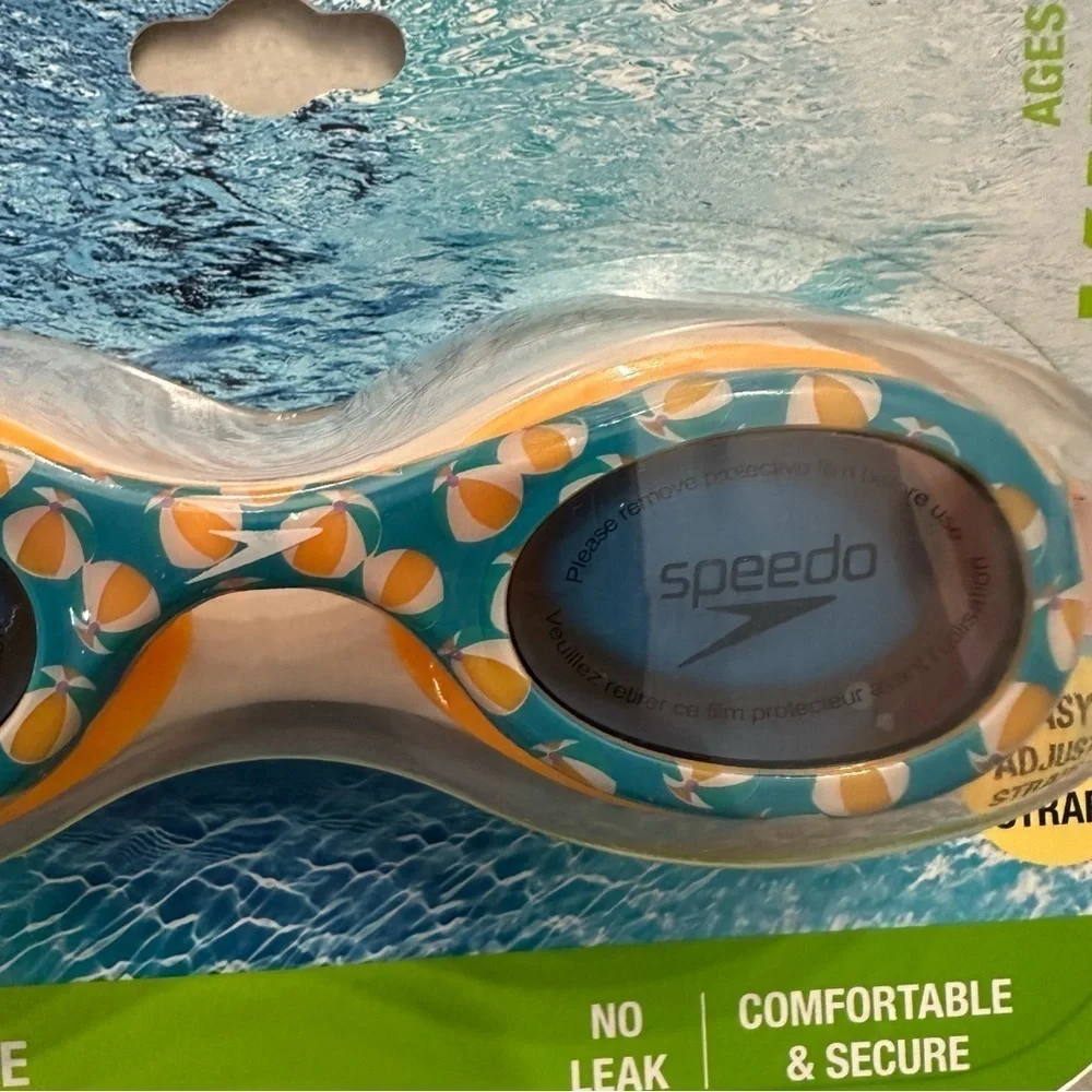Speedo Kids Blue & Orange Glide Print Best Fitting Anti-Fog Goggle Kids 3-6 NWT